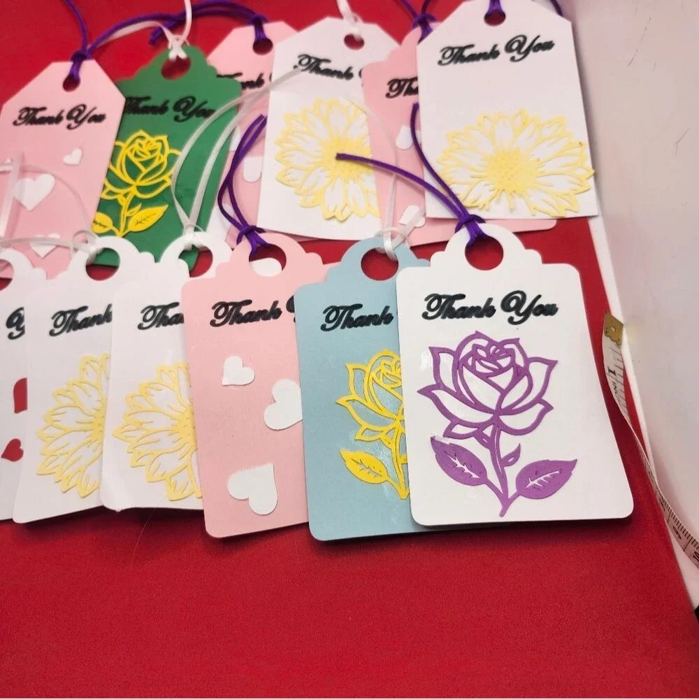 Hand Crafted  Floral  Colorful Gift Tags Thank You Cards Set of 12